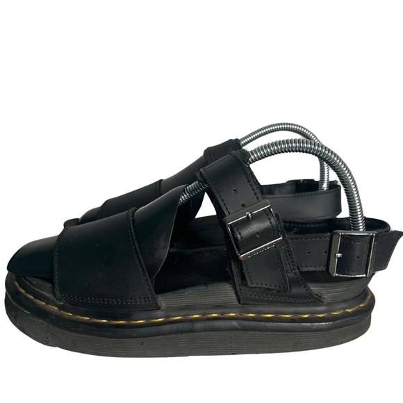 Dr. Martens Shoes - Dr. Martens Voss Black Hydro Leather Platform Sandals Shoes Open Toe Size 7